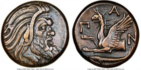 CIMMERIAN BOSPORUS. Panticapaeum. Ca. 4th century BC. AE (20mm, 11h). NGC XF. Head of bearded Pan right / Π-A-N, forepart of griffin left, sturgeon le...