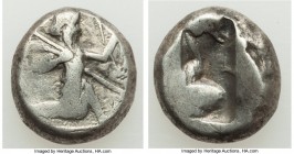 ACHAEMENID PERSIA. Ca. 5th century BC. AR siglos (20mm, 5.46 gm). Fine. Sardes. Persian king or hero, wearing cidaris and candys, drapery angled from ...