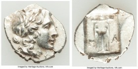 LYCIAN LEAGUE. Masicytes. Ca. 48-20 BC. AR hemidrachm (17mm, 1.64 gm, 1h). AU. Series 1. Laureate head of Apollo right; Λ-Y below / M-A, cithara (lyre...