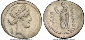 Q. Pomponius Musa (66/56 BC). AR denarius (19mm, 3.89 gm, 5h). NGC XF 4/5 - 2/5. Rome. Laureate head of Apollo right; scroll behind / Q•POMPONI / MVSA...
