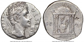 Augustus (27 BC-AD 14). AR denarius (19mm, 5h). NGC VF, bankers mark. Spanish mint (Colonia Patricia?), ca. 18 BC. CAESARI-AVGVSTO, laureate head of A...