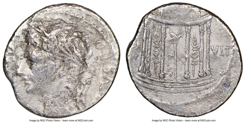 Augustus (27 BC-AD 14). AR denarius (18mm, 6h). NGC VG. Spain (Colonia Patricia?...