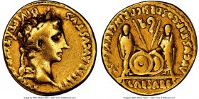 Augustus (27 BC-AD 14). AV aureus (19mm, 7.85 gm, 11h). NGC Fine 4/5 - 2/5, ex-jewelry. Lugdunum, ca. 2 BC-AD 4. CAESAR AVGVSTVS-DIVI F PATER PATRIAE,...