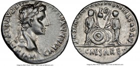 Augustus (27 BC-AD 14). AR denarius (20mm, 12h). NGC XF. Lugdunum, 2 BC-AD 4. CAESAR AVGVSTVS-DIVI F PATER PATRIAE Laureate head of Augustus to right....