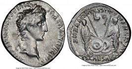 Augustus (27 BC-AD 14). AR denarius (20mm, 3h). NGC Choice VF. Lugdunum, 2 BC-AD 4. CAESAR AVGVSTVS-DIVI F PATER PATRIAE, laureate head of Augustus ri...