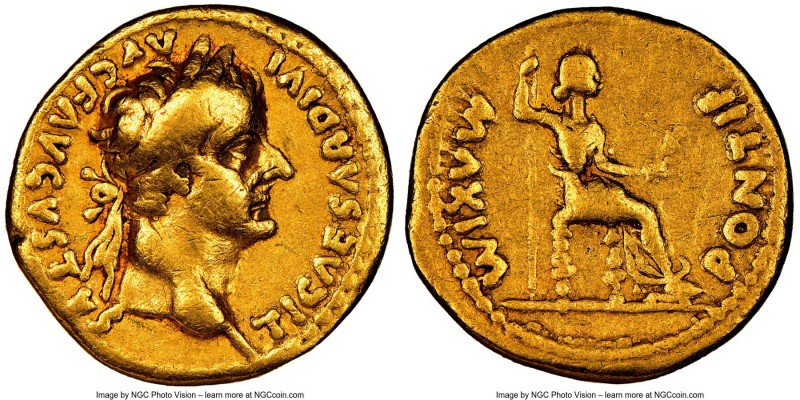 Tiberius (AD 14-37). AV aureus (19mm, 7.57 gm, 7h). NGC Choice Fine 5/5 - 4/5. L...