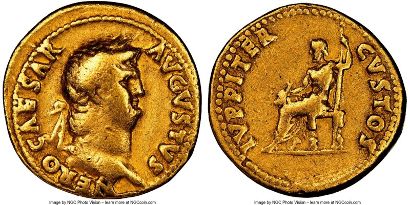 Nero (AD 54-68). AV aureus (19mm, 7.13 gm, 5h). NGC Fine 5/5 - 4/5. Rome, AD 65-...