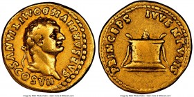 Domitian, as Caesar (AD 81-96). AV aureus (19mm, 7.13 gm, 7h). NGC Choice Fine 5/5 - 4/5. Rome, AD 80-81. CAESAR DIVI F DOMITIANVS COS VII, laureate h...
