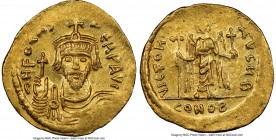 Phocas (AD 602-610). AV solidus (21mm, 7h). NGC AU. Constantinople, 2nd officina, AD 607-609. d N FOCAS-PЄRP AVG, crowned, draped and cuirassed bust o...