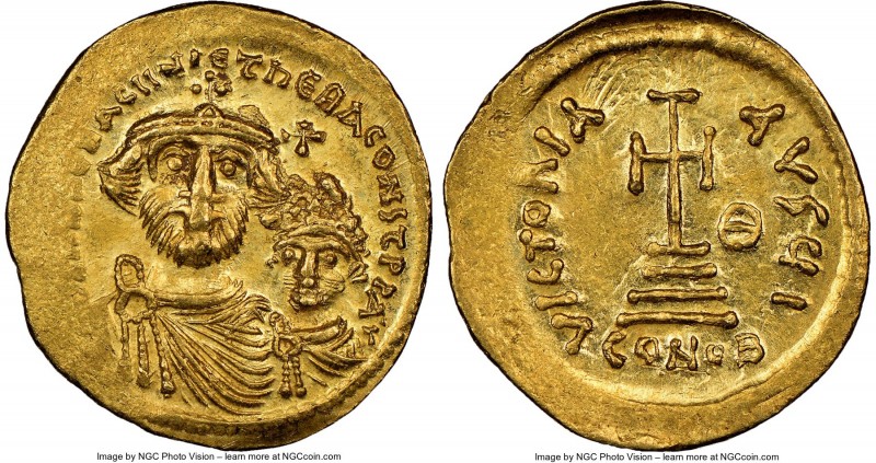 Heraclius (AD 610-641), and Heraclius Constantine. AV solidus (21mm, 7h). NGC Ch...