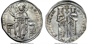 Andronicus II Palaeologus and Michael IX (AD 1294-1320). Anonymous Issue. AR basilicon (21mm, 6h). NGC Choice XF. Constantinople, AD 1304-1320. KYPIЄ-...