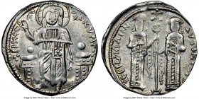 Andronicus II Palaeologus and Michael IX (AD 1294-1320). Anonymous Issue. AR basilicon (21mm, 6h). NGC XF. Constantinople, AD 1304-1320. KYPIЄ-BOHΘЄI,...