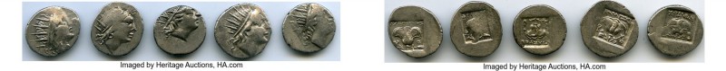 ANCIENT LOTS. Greek. Carian Islands. Rhodes. Ca. 88-84 BC. Lot of five (5) AR dr...