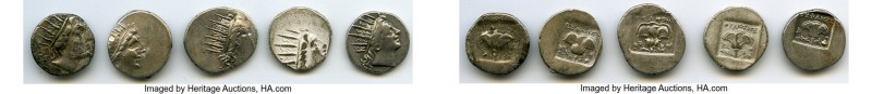 ANCIENT LOTS. Greek. Carian Islands. Rhodes. Ca. 88-84 BC. Lot of five (5) AR dr...