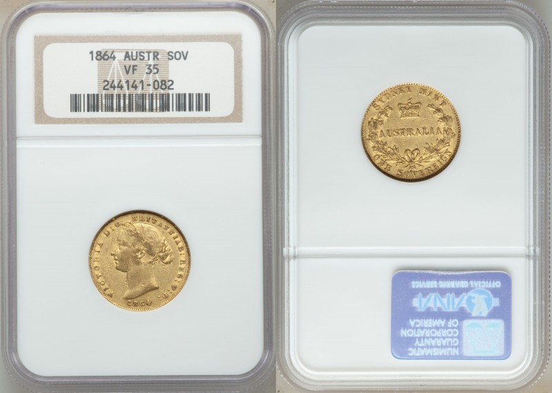 Victoria gold Sovereign 1864-SYDNEY VF35 NGC, Sydney mint, KM4. AGW 0.2353 oz.

...
