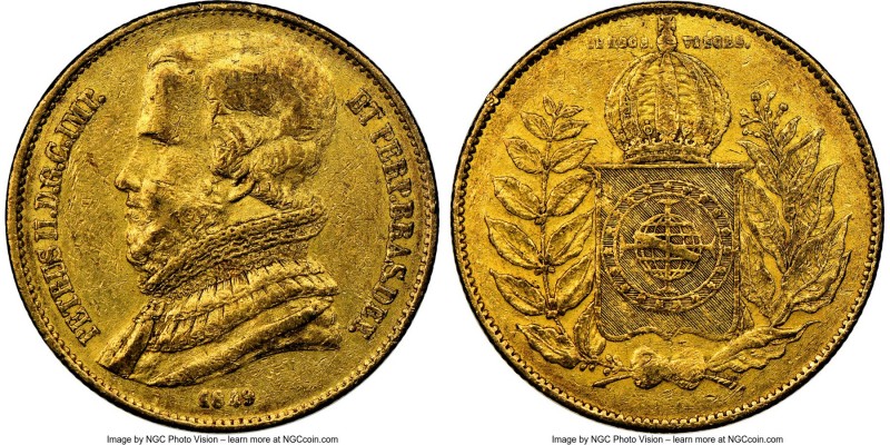 Pedro II gold 20000 Reis 1849 XF45 NGC, Rio de Janeiro mint, KM461. Mintage: 6,4...