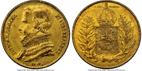 Pedro II gold 20000 Reis 1849 XF45 NGC, Rio de Janeiro mint, KM461. Mintage: 6,464. First year and lowest mintage of three year type. AGW 0.5286 oz. 
...