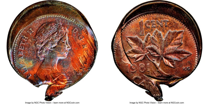 Elizabeth II Mint Error - Struck Off Center Cent 1981 MS62 Red and Brown NGC, Ro...