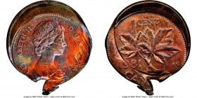 Elizabeth II Mint Error - Struck Off Center Cent 1981 MS62 Red and Brown NGC, Royal Canadian Mint, KM127. Mint error struck off center on defective pl...
