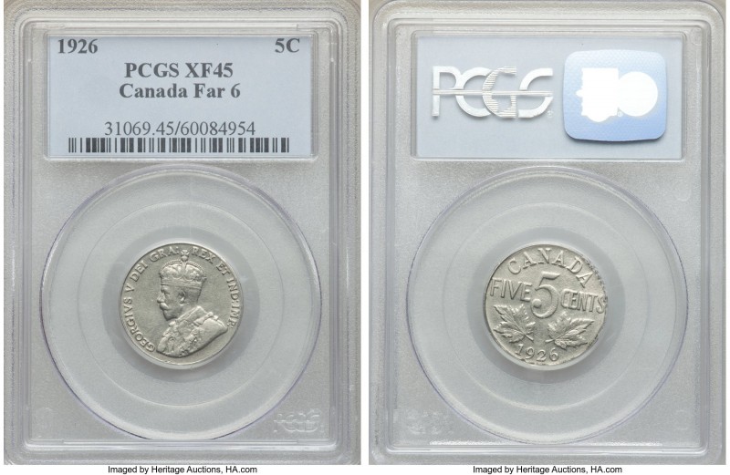 George V "Far 6" 5 Cents 1926 XF45 PCGS, Ottawa mint, KM29.

HID09801242017

© 2...