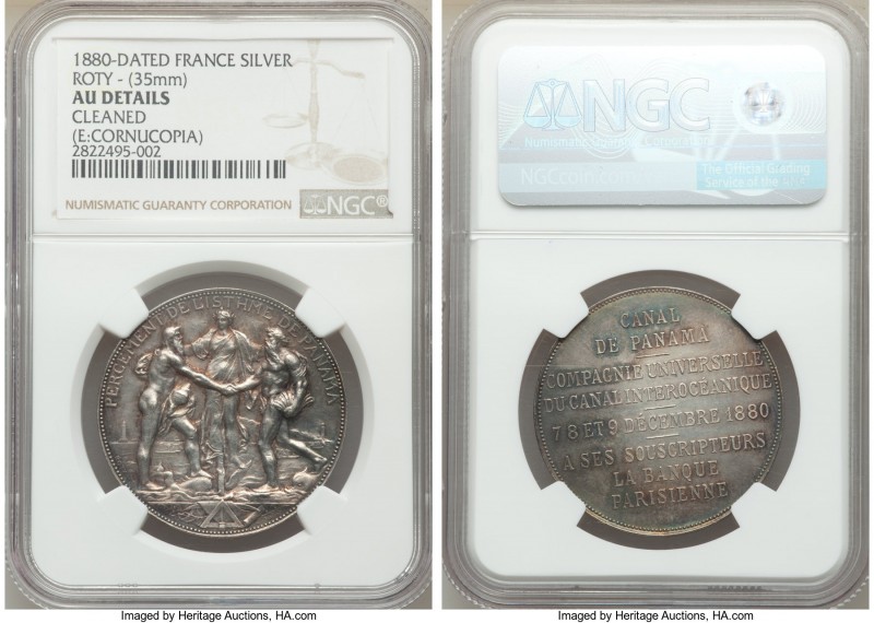 Republic silver "Beginning of the French Panama Canal" Medal 1880 AU Details (Cl...