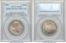 3-Piece Lot of Certified Assorted Marks PCGS, 1) Baden. Friedrich I 2 Mark 1902 - MS65, Karlsruhe mint, KM271. 50th year reign 2) Prussia. Wilhelm II ...