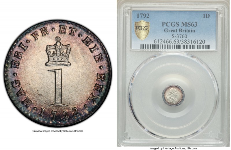 George III 4-Piece Certified Maundy Set 1792 PCGS, 1) Penny - MS63, KM610, S-376...