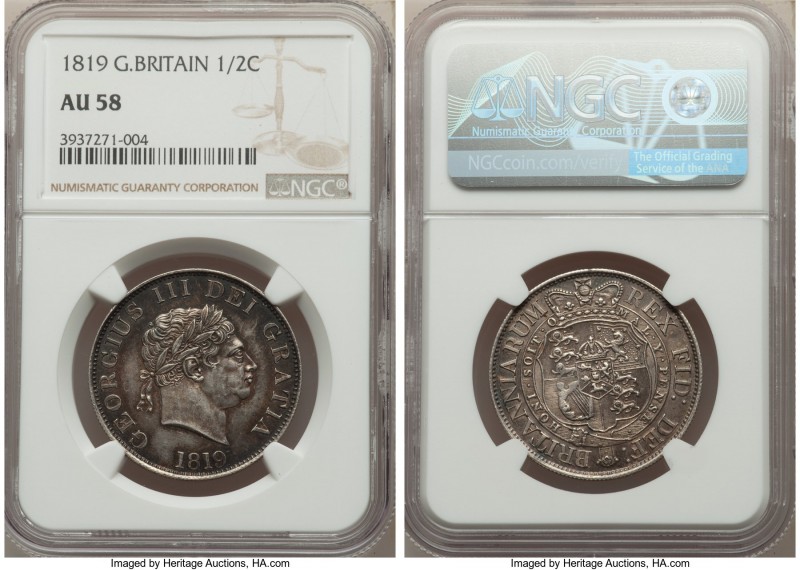 George III 1/2 Crown 1819 AU58 NGC, KM672, S-3789. 

HID09801242017

© 2020 Heri...