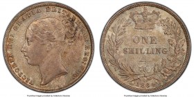 Victoria Shilling 1864 MS64 PCGS, KM734.3, S-3905. Die # 67. Luster subdued by olive gray toning. 

HID09801242017

© 2020 Heritage Auctions | All Rig...