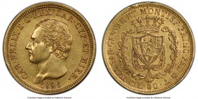 Sardinia. Carlo Felice gold 80 Lire 1828 P-(Anchor) AU55 PCGS, Genoa mint, KM123.2. Mintage: 8,961. Few small rim bumps. 

HID09801242017

© 2020 Heri...