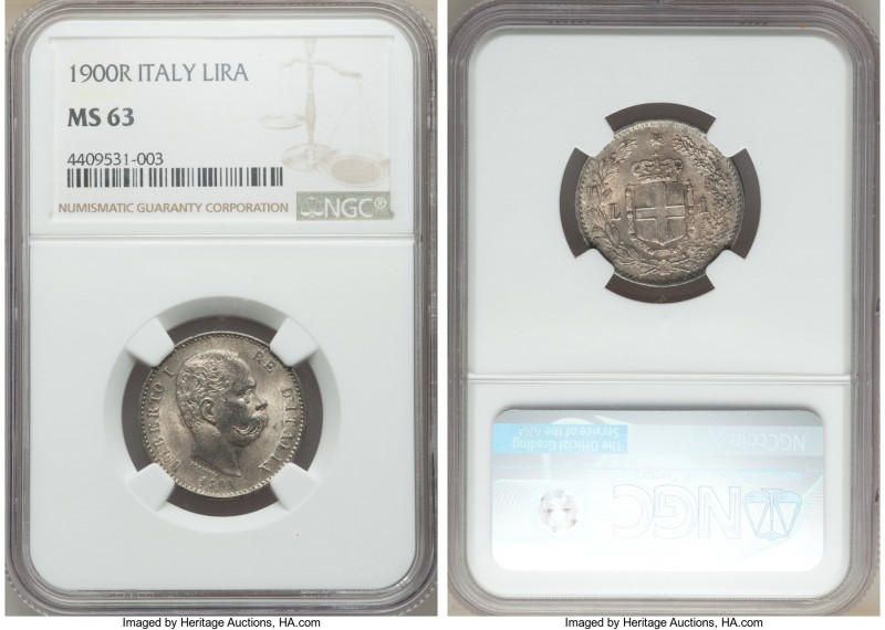Umberto I Lira 1900-R MS63 NGC, Rome mint, KM24.1.

HID09801242017

© 2020 Herit...