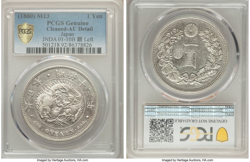 Meiji Counterstamped Yen Year 13 (1880) AU Details (Cleaned) PCGS, KM-Y28a.1, JN...