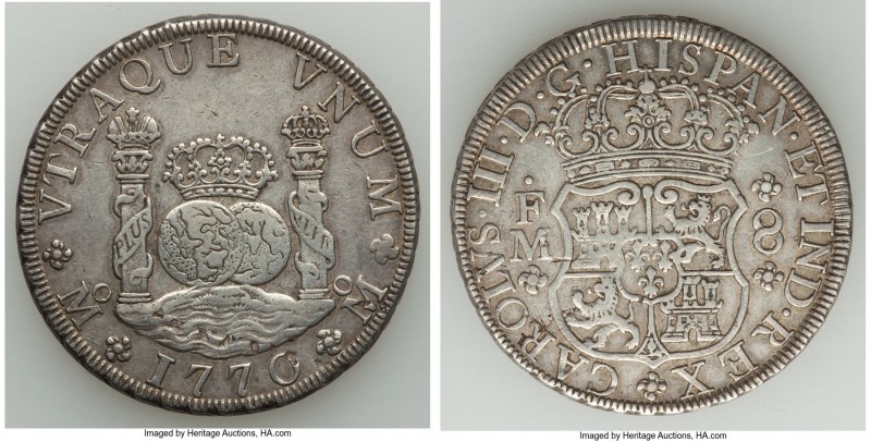 Charles III 8 Reales 1770 Mo-FM XF, Mexico City mint, KM105. 39.3mm. 26.85gm. Ev...