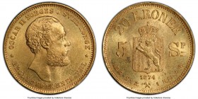Oscar II gold 20 Kroner 1874 MS62 PCGS, Konigsberg mint, KM348. Two year type, also valued at 5 Speciedaler. 

HID09801242017

© 2020 Heritage Auction...