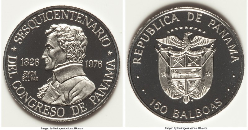 Republic platinum Proof 150 Balboas 1976-FM Franklin mint, KM43. 26mm. 9.49gm. M...