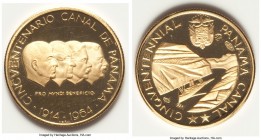 Republic gold Proof "50th Anniversary of the Panama Canal" Medal 1964, 20mm. Sold with display case of issue and COA. AGW 0.2989 oz. 

HID09801242017
...