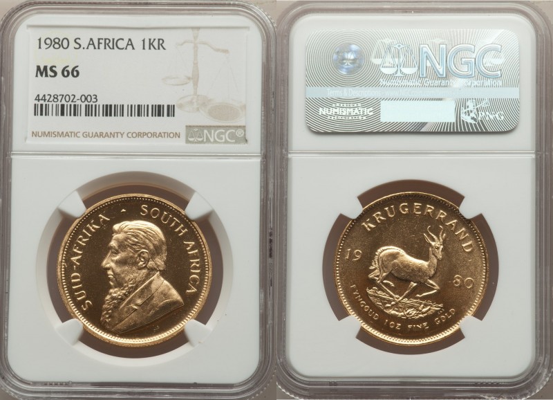 Republic gold Krugerrand (1 oz) 1980 MS66 NGC, KM73. AGW 1.0003 oz. 

HID0980124...