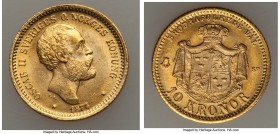 Oscar II gold 10 Kronor 1874/3-ST UNC, Stockholm mint, KM732. 18.1mm. 4.49gm. A handsome coin with sparkling golden luster. AGW 0.1296 oz.

HID0980124...