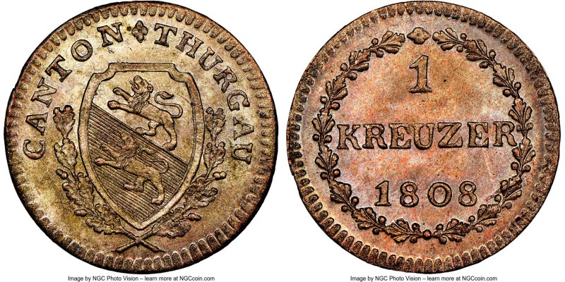 Thurgau. Canton Kreuzer 1808 MS66 NGC, KM2. From the Allen Moretti Swiss Collect...