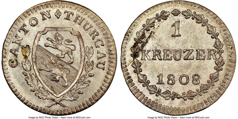 Thurgau. Canton Kreuzer 1808 MS64 NGC, KM2. From the Allen Moretti Swiss Collect...