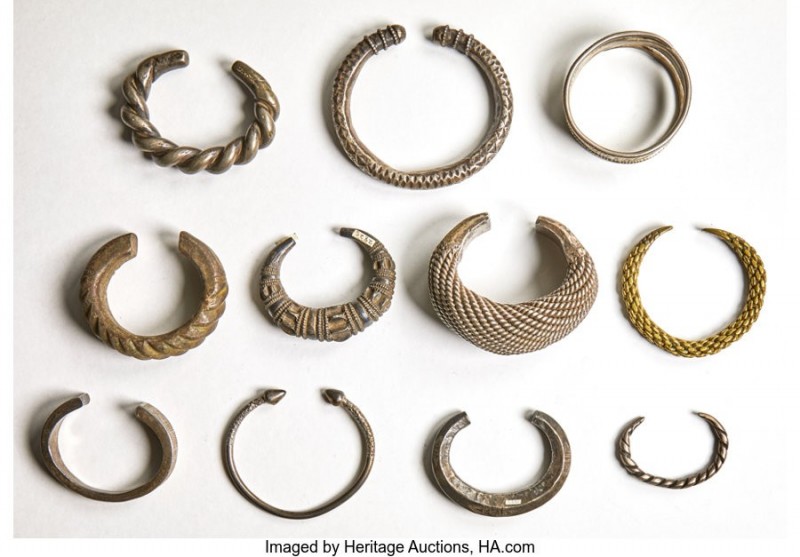 Lahu, Akha, & Lisu Hill Tribes 11-Piece Lot of Assorted silver "Bracelet Money" ...