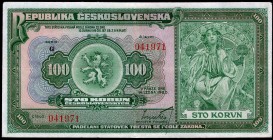 Czechoslovakia 100 Korun 1920 Serie G
P# 17a; G # 041971; VF, washed, crispy in hands