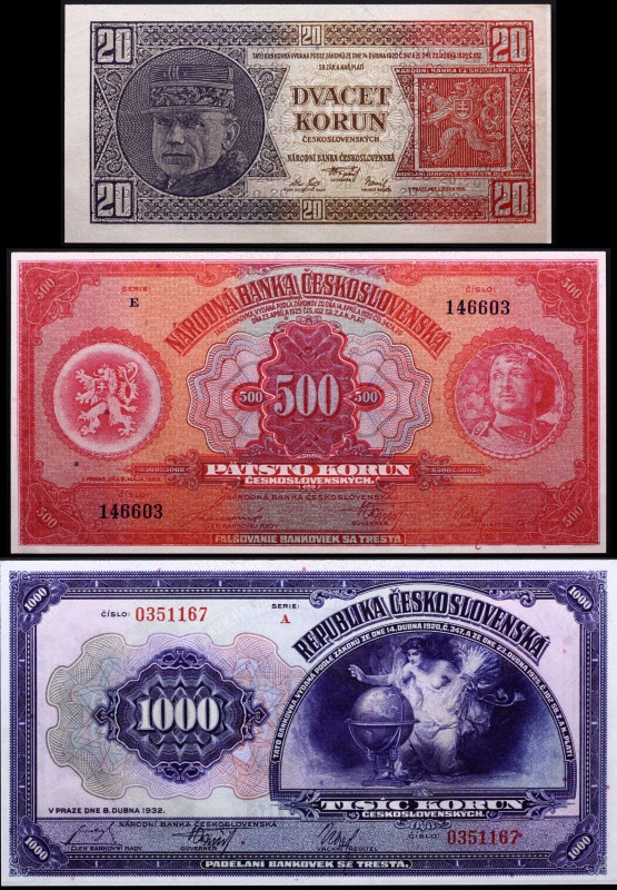 Czechoslovakia Lot of 3 Prints of Banknotes 1926 -1932
20 500 1000 Korun 1926-1...
