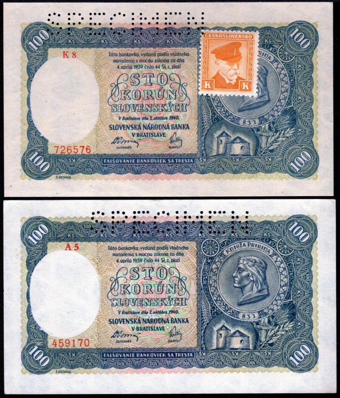 Czechoslovakia & Slovakia Lot of 2 Banknotes 1940 -1945
100 Korun 1940 - 1945; ...