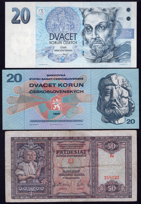 Czechoslovakia Lot of 3 Banknotes 1940 -1994
Czechoslovakia, Slovakia & CR; Dif...