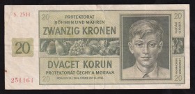 Bohemia & Moravia 20 Kronen 1944 
P# 9, 251161