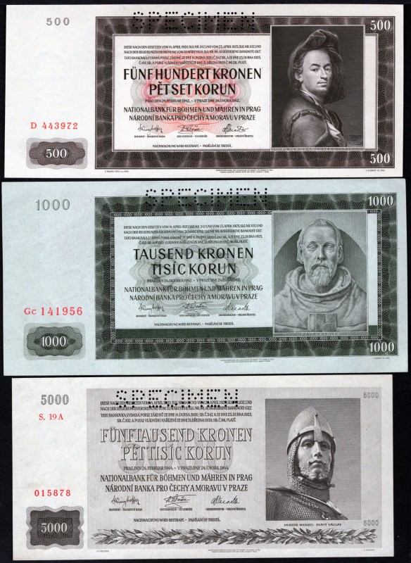 Bohemia & Moravia Lot of 3 Banknotes 1942 -1944
500 1000 5000 Korun 1942 - 1944...
