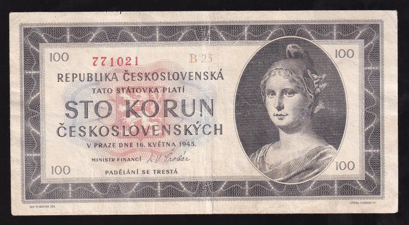 Czechoslovakia 100 Korun 1945 
P# 67, 771021