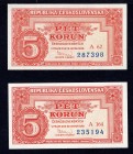 Czechoslovakia 5 Korun 1949 2 pcs.
P# 68a; 2 pcs; UNC