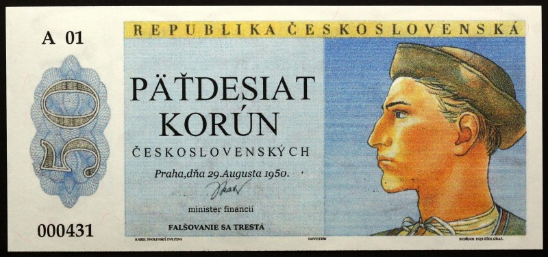 Czechoslovakia 50 Korun 1950 Novotisk
Print Podle Vzoru Nevydané Státovky 50 Kč...